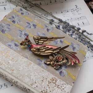 Art Deco Celluloid Colorful Bird Brooch with Gem Accents 1920s Brooch